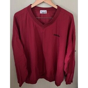 Vintage 1990's IZOD Red V-Neck Nylon Windbreaker Jacket Pullover Size XL